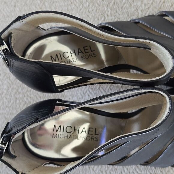 Michael Kors Black Leather Gisele Open Toe Caged Heels - Size 7 - Picture 3 of 16